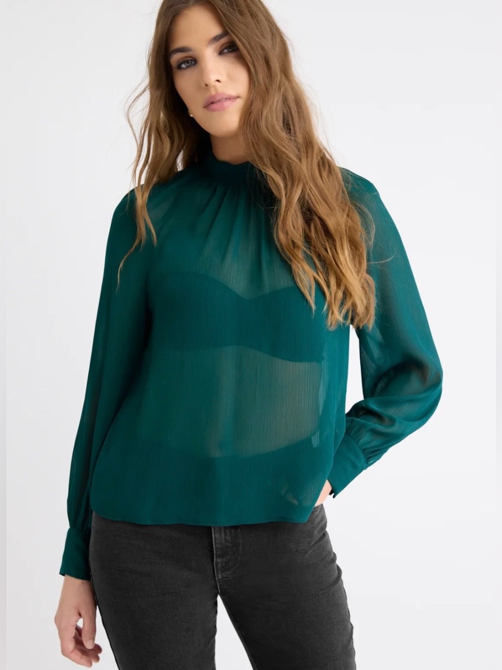 NEW RW&Co Long-Sleeve Chiffon Popover Blouse